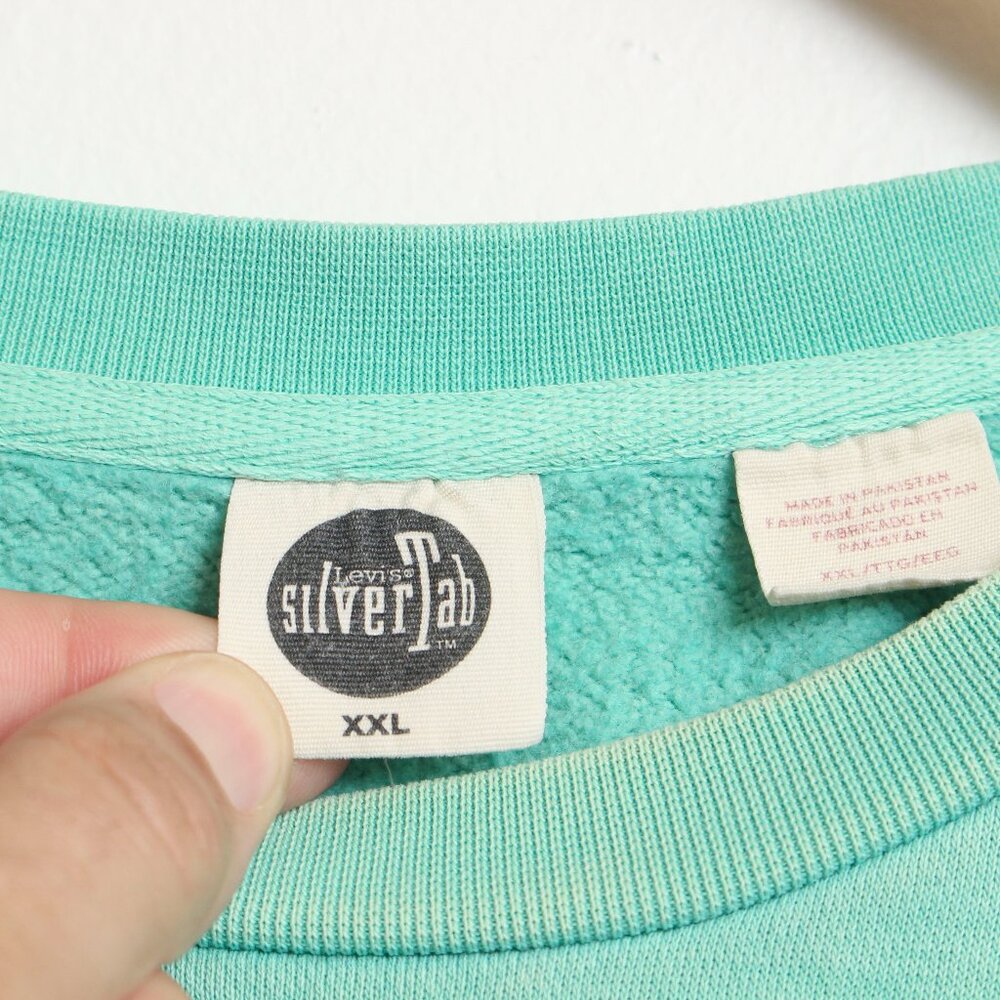 Levi's Silver Tab Sweatshirt Mens XXL Teal Bleached Pullover - Picture 2 of 10